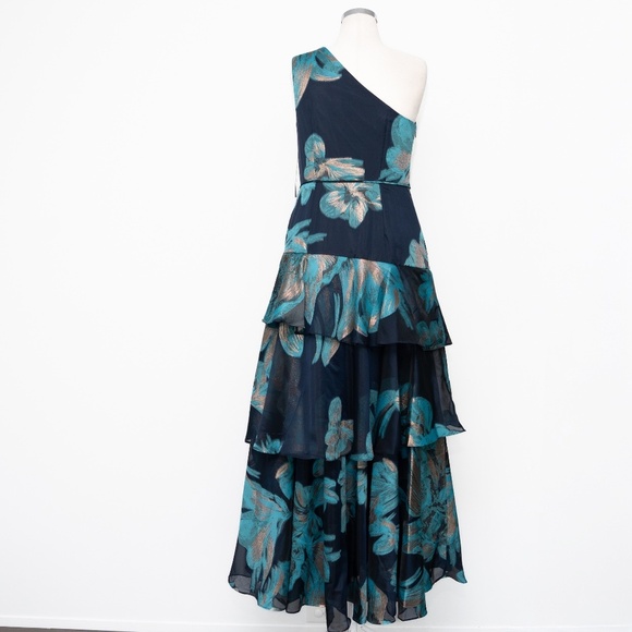 Aidan Mattox -  One-shoulder Jacquard Tiered Ballgown. - Picture 3 of 16